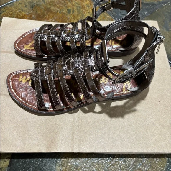 Sam Edelman Brown Metallic Strappy Sandals - Picture 2 of 3
